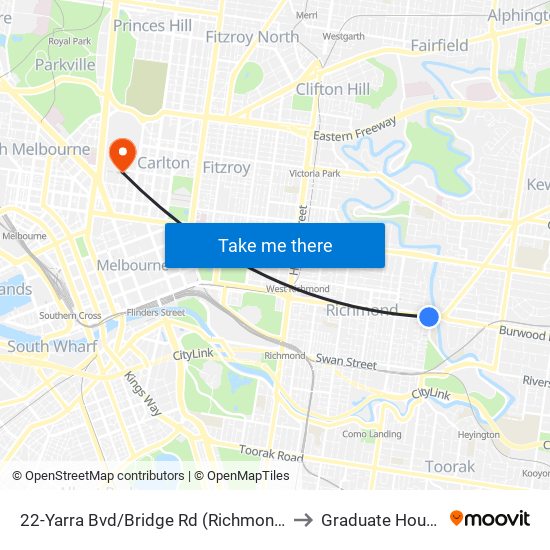 22-Yarra Bvd/Bridge Rd (Richmond) to Graduate House map