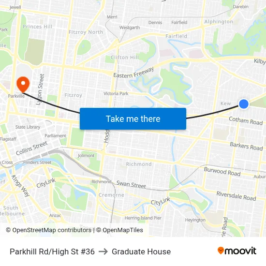 Parkhill Rd/High St #36 to Graduate House map