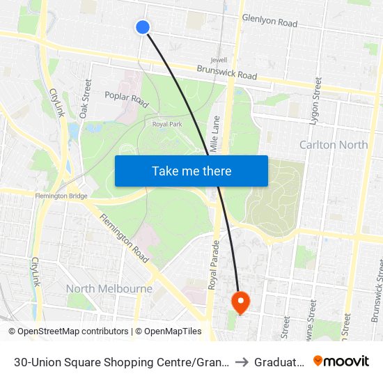 30-Union Square Shopping Centre/Grantham St (Brunswick West) to Graduate House map