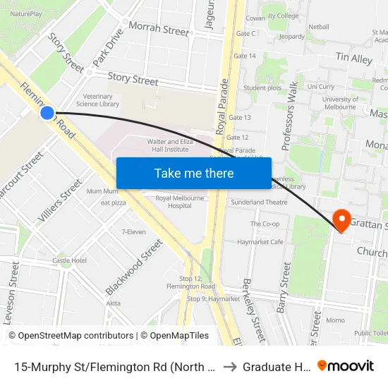 Murphy St/Flemington Rd #15 to Graduate House map