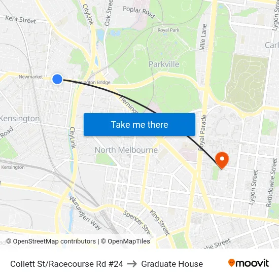 Collett St/Racecourse Rd #24 to Graduate House map