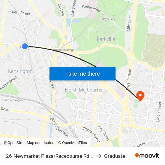 26-Newmarket Plaza/Racecourse Rd (Kensington) to Graduate House map