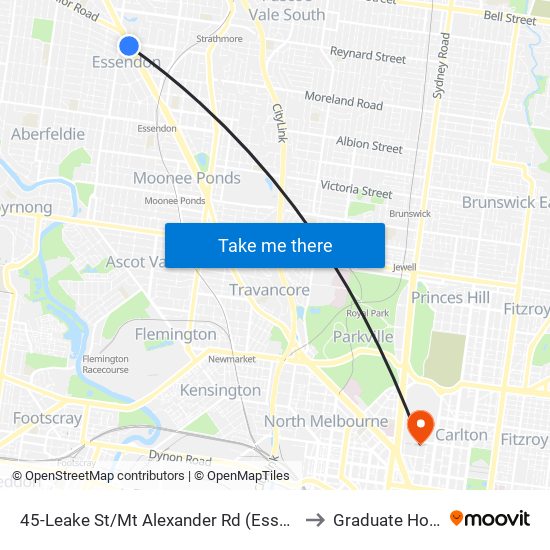 45-Leake St/Mt Alexander Rd (Essendon) to Graduate House map