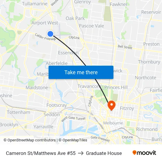 Cameron St/Matthews Ave #55 to Graduate House map