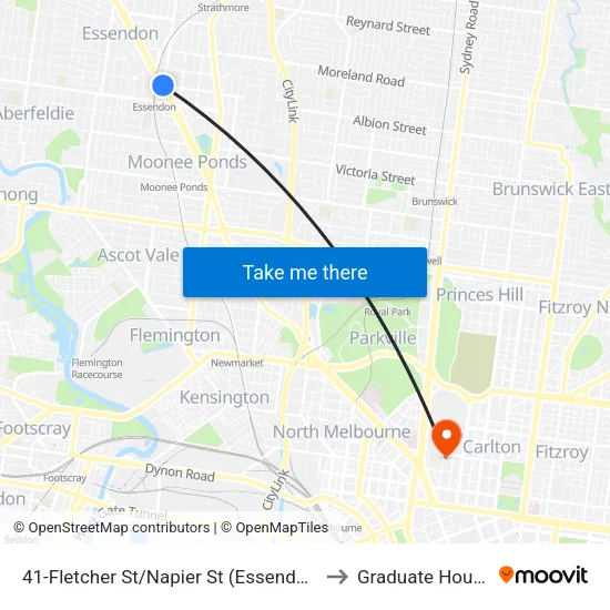 Fletcher St/Napier St #41 to Graduate House map