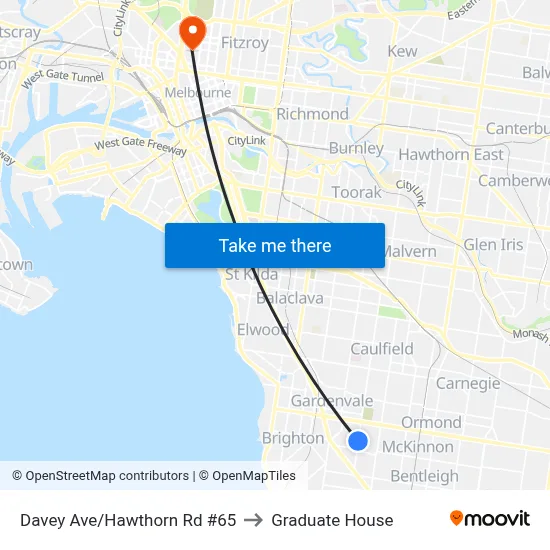 Davey Ave/Hawthorn Rd #65 to Graduate House map