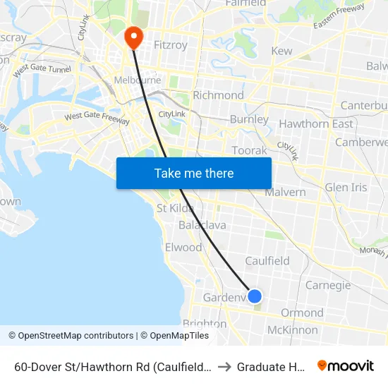 Dover St/Hawthorn Rd #60 to Graduate House map