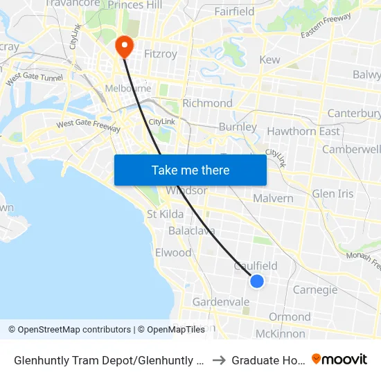 Glenhuntly Tram Depot/Glenhuntly Rd #53 to Graduate House map