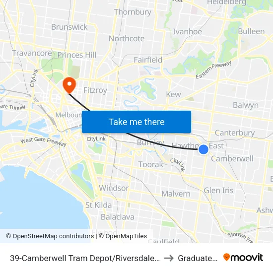 Camberwell Tram Depot/Riversdale Rd #39 to Graduate House map