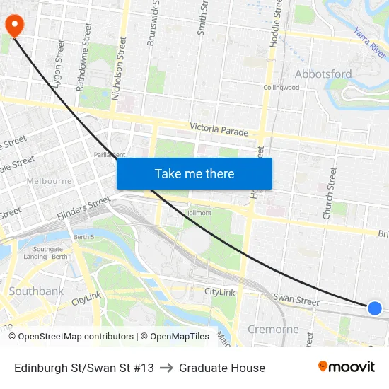 Edinburgh St/Swan St #13 to Graduate House map