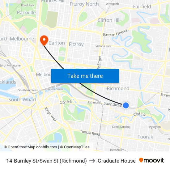 14-Burnley St/Swan St (Richmond) to Graduate House map