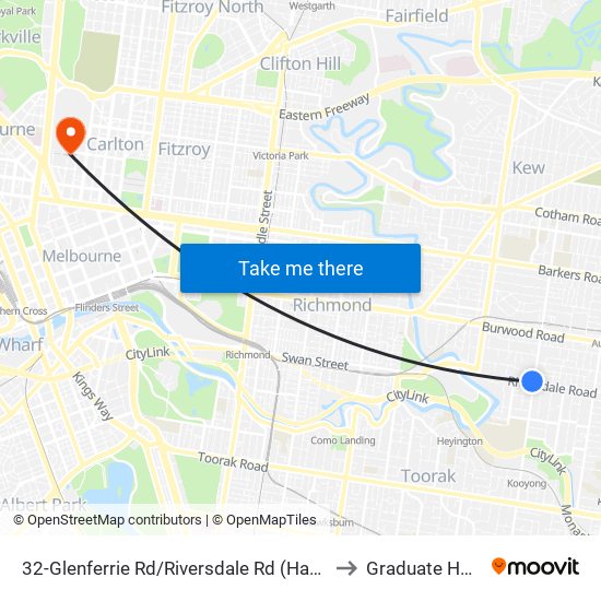 32-Glenferrie Rd/Riversdale Rd (Hawthorn) to Graduate House map