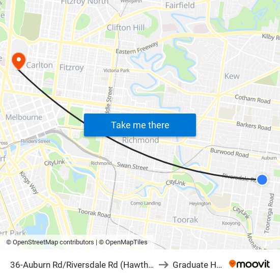 36-Auburn Rd/Riversdale Rd (Hawthorn East) to Graduate House map