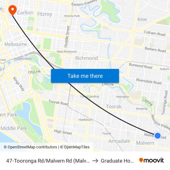 47-Tooronga Rd/Malvern Rd (Malvern) to Graduate House map