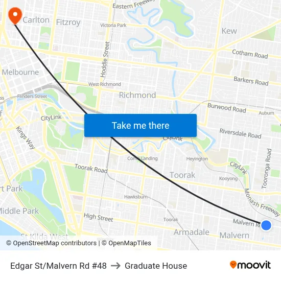 Edgar St/Malvern Rd #48 to Graduate House map