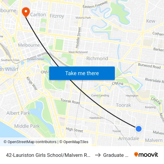Lauriston Girls School/Malvern Rd #42 to Graduate House map