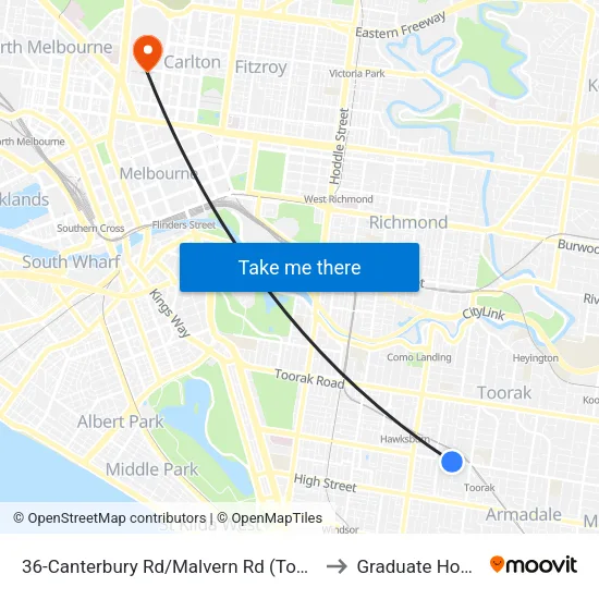 Canterbury Rd/Malvern Rd #36 to Graduate House map