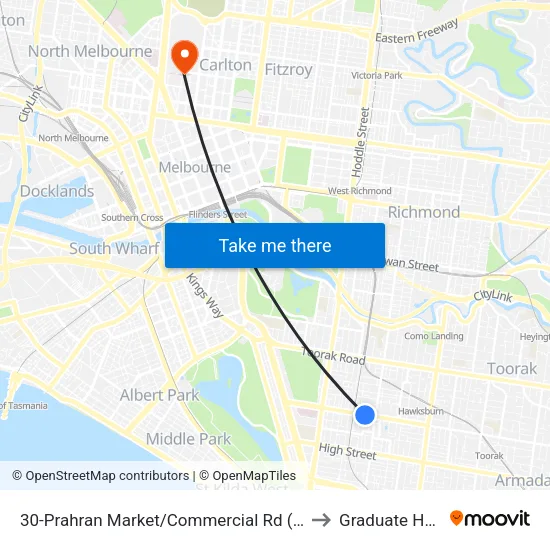 Prahran Market/Commercial Rd #30 to Graduate House map