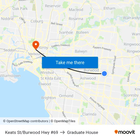 Keats St/Burwood Hwy #69 to Graduate House map