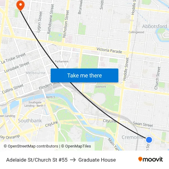 Adelaide St/Church St #55 to Graduate House map
