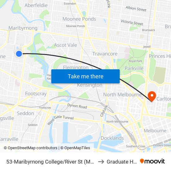 53-Maribyrnong College/River St (Maribyrnong) to Graduate House map