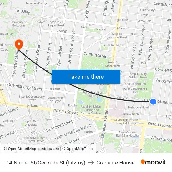 Napier St/Gertrude St #14 to Graduate House map