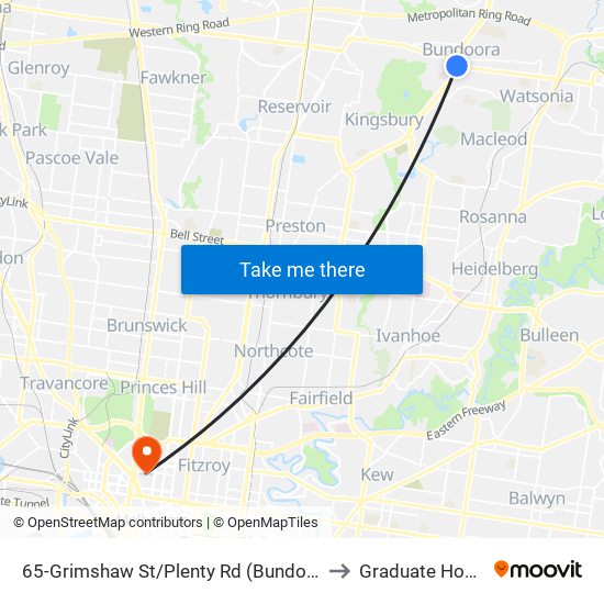 65-Grimshaw St/Plenty Rd (Bundoora) to Graduate House map