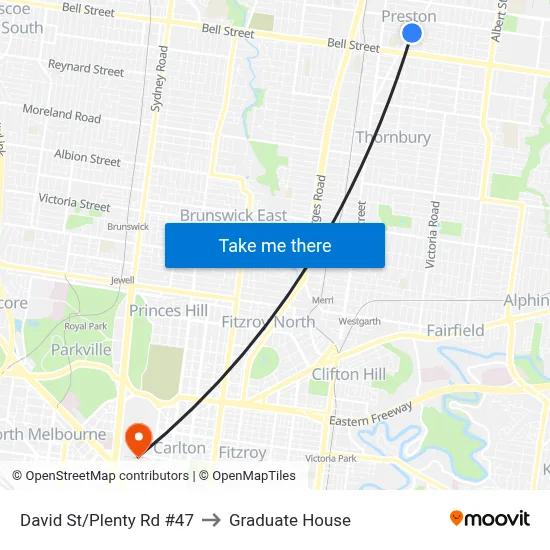 David St/Plenty Rd #47 to Graduate House map