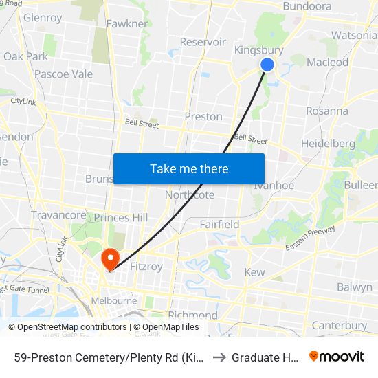 59-Preston Cemetery/Plenty Rd (Kingsbury) to Graduate House map