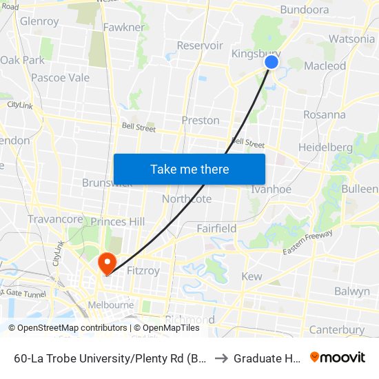 60-La Trobe University/Plenty Rd (Bundoora) to Graduate House map