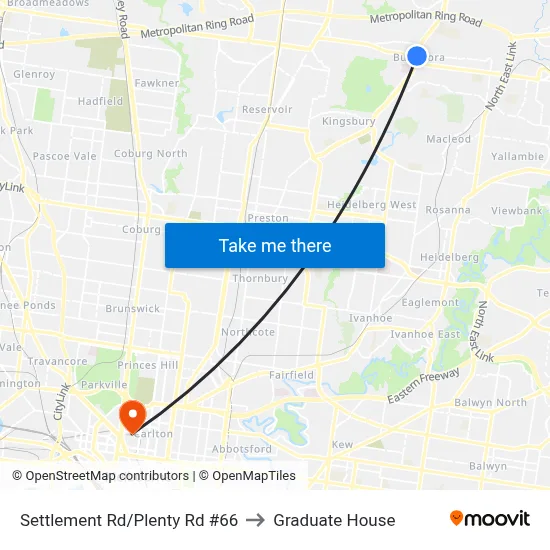 Settlement Rd/Plenty Rd #66 to Graduate House map
