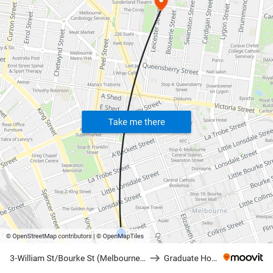 3-William St/Bourke St (Melbourne City) to Graduate House map