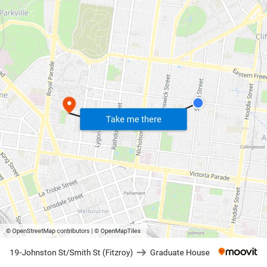 19-Johnston St/Smith St (Fitzroy) to Graduate House map