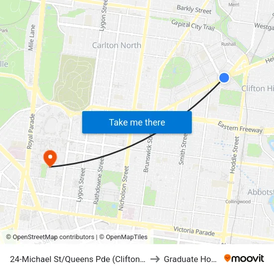 Michael St/Queens Pde #24 to Graduate House map