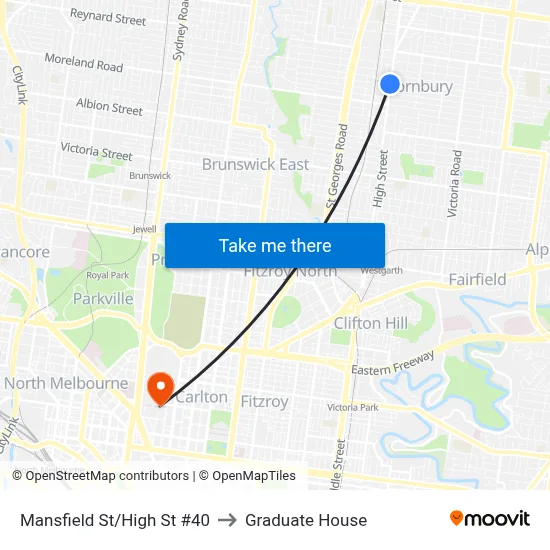 Mansfield St/High St #40 to Graduate House map