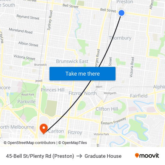 45-Bell St/Plenty Rd (Preston) to Graduate House map