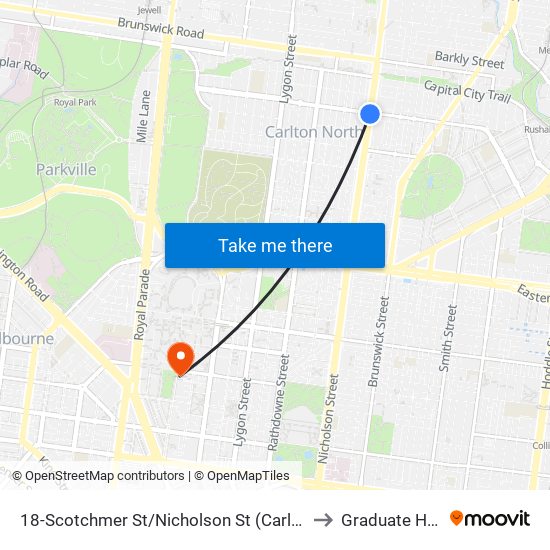 18-Scotchmer St/Nicholson St (Carlton North) to Graduate House map