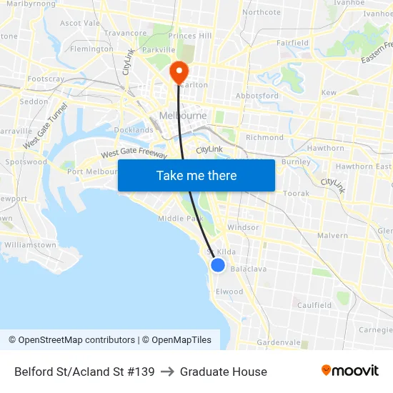 Belford St/Acland St #139 to Graduate House map