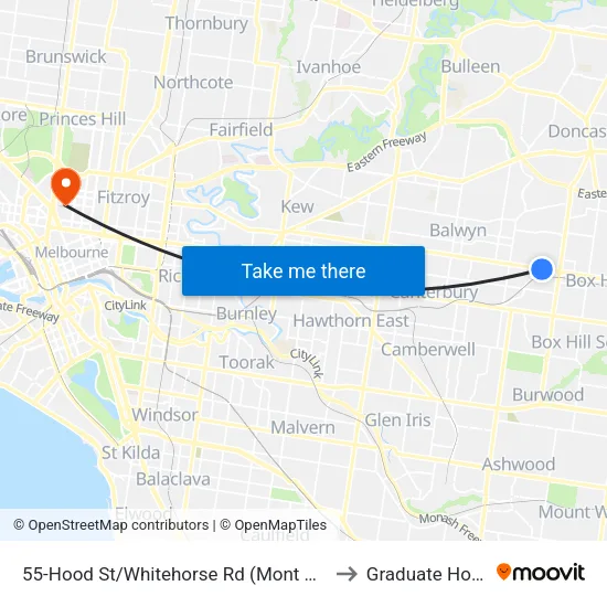 Hood St/Whitehorse Rd #55 to Graduate House map