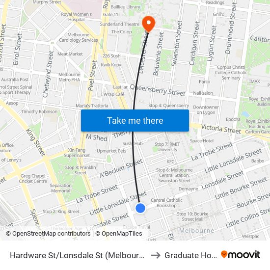 Hardware St/Lonsdale St (Melbourne City) to Graduate House map