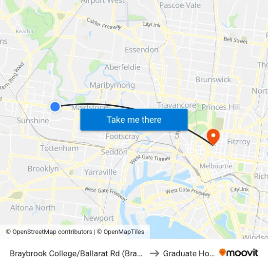 Braybrook College/Ballarat Rd to Graduate House map