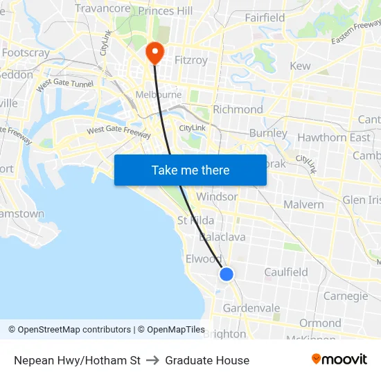 Nepean Hwy/Hotham St to Graduate House map