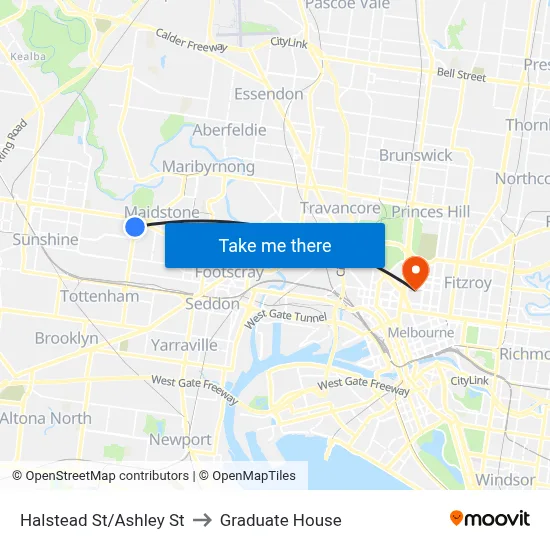 Halstead St/Ashley St to Graduate House map