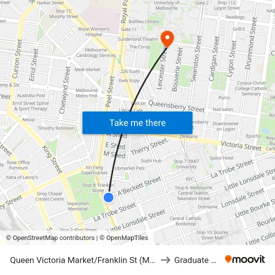 Queen Victoria Market/Franklin St to Graduate House map