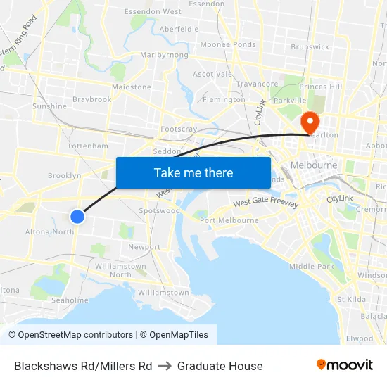 Blackshaws Rd/Millers Rd to Graduate House map