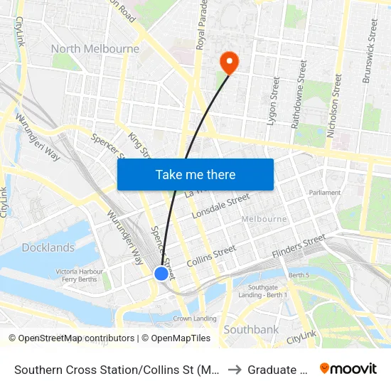 Southern Cross Station/Collins St to Graduate House map
