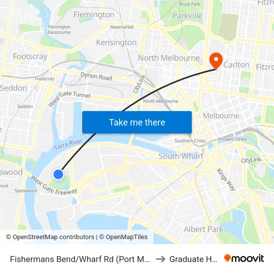 Fishermans Bend/Wharf Rd to Graduate House map