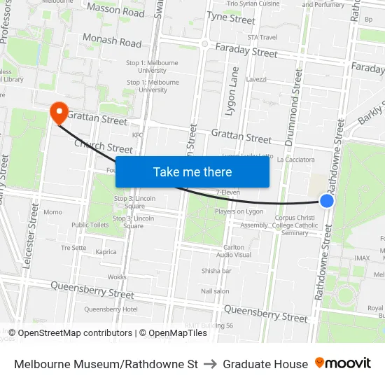 Melbourne Museum/Rathdowne St to Graduate House map