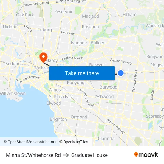 Minna St/Whitehorse Rd to Graduate House map