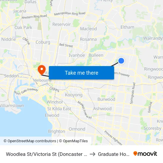 Woodlea St/Victoria St to Graduate House map